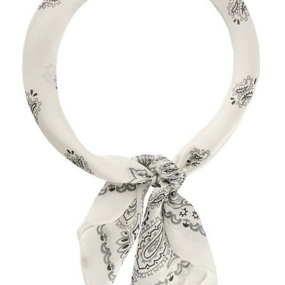 White Paisley Handkerchief Chiffon Hair Scarf Tie - Picture 5 of 7